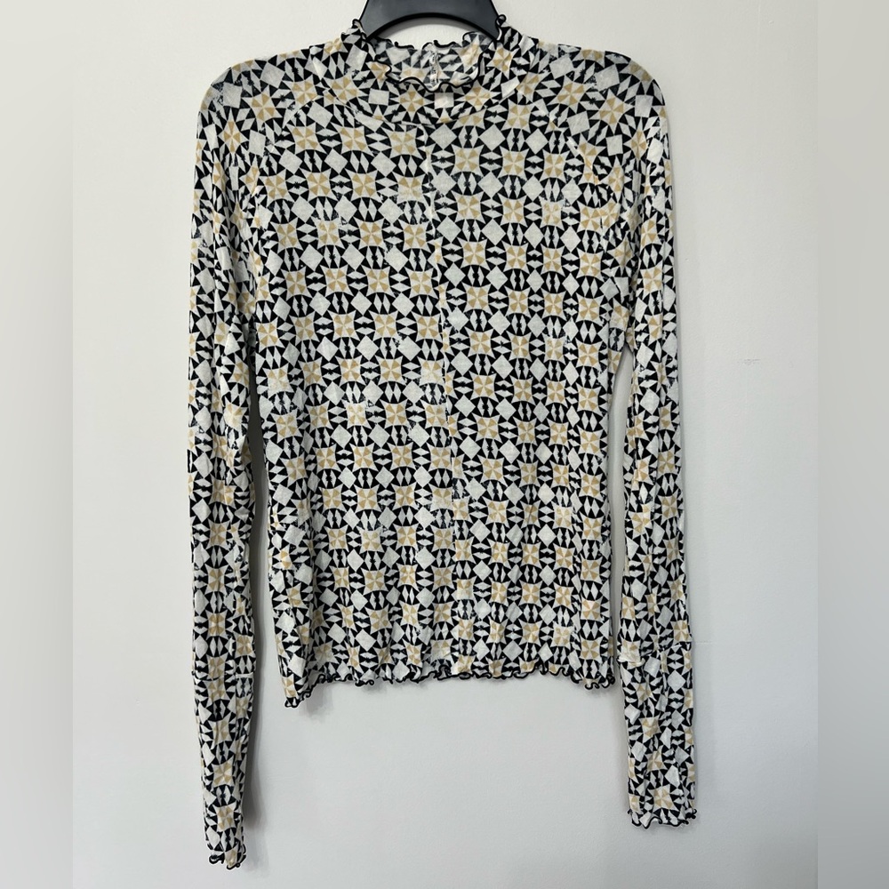 FP Movement Free People High Jump Printed Mesh Long Sleeve Mock Neck Top M